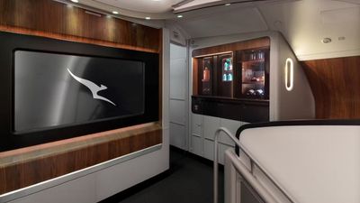 The first class seat on a Qantas A380 flight.
