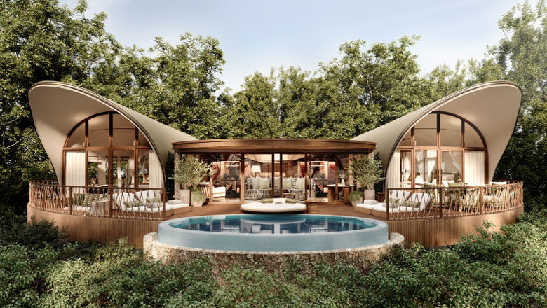 Each tent features roll-up canvas walls blending indoors with outdoors, offering guests immersive views, private plunge pools, and elevated treetop perspectives of the Masai Mara wilderness.